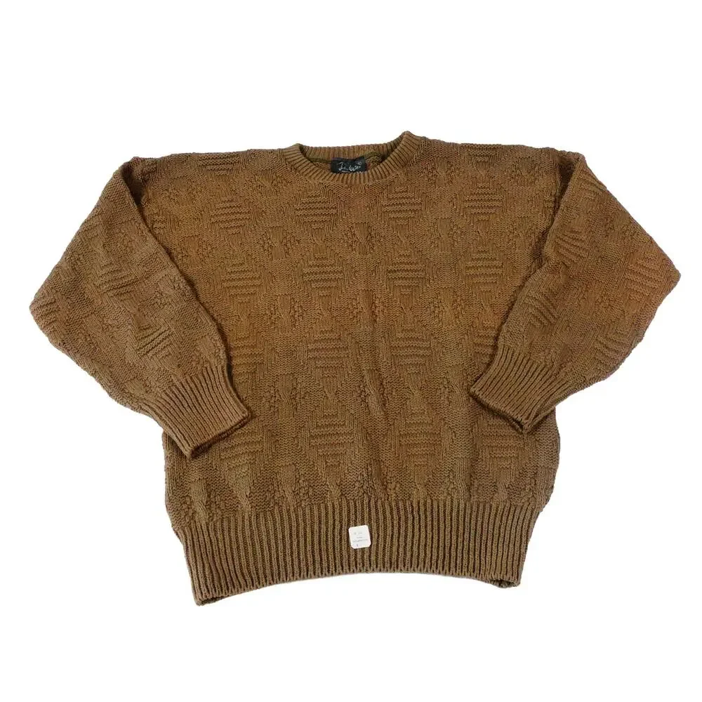 John Weitz Vintage Cable Geometric Knit Brown Sweater Made in the USA Large - Picture 2 of 8